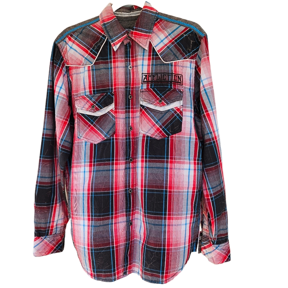 Affliction Button-Down Long Sleeve Plaid Shirt Si… - image 1